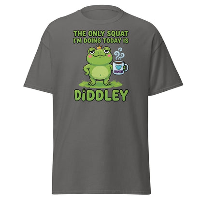 Diddley Squat Frog T-Shirt – Funny Lazy Gym Coffee Pun Tee - Charcoal - TeeRipple