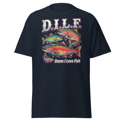 DILF Damn I Love Fish Funny Fishing T-Shirt - Navy - TeeRipple