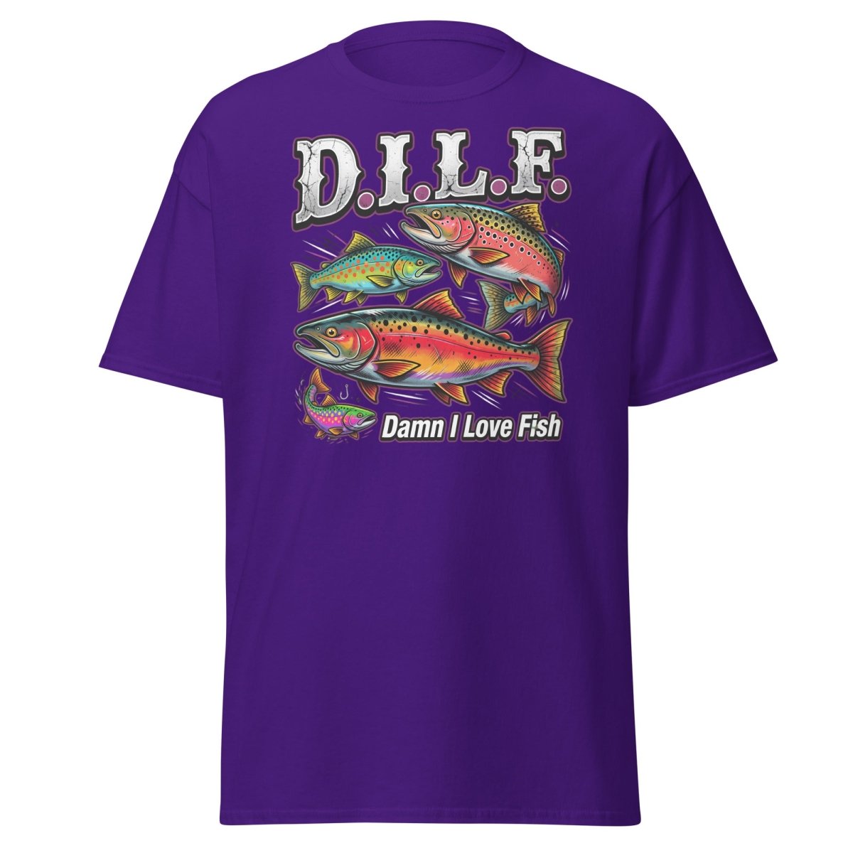 DILF Damn I Love Fish Funny Fishing T-Shirt - Purple - TeeRipple