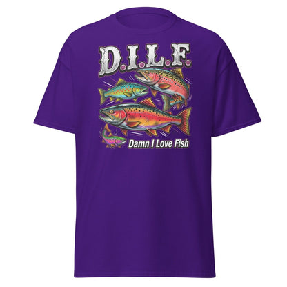 DILF Damn I Love Fish Funny Fishing T-Shirt - Purple - TeeRipple