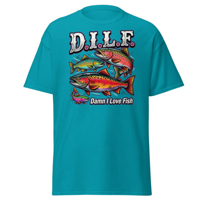DILF Damn I Love Fish Funny Fishing T-Shirt - Tropical Blue - TeeRipple