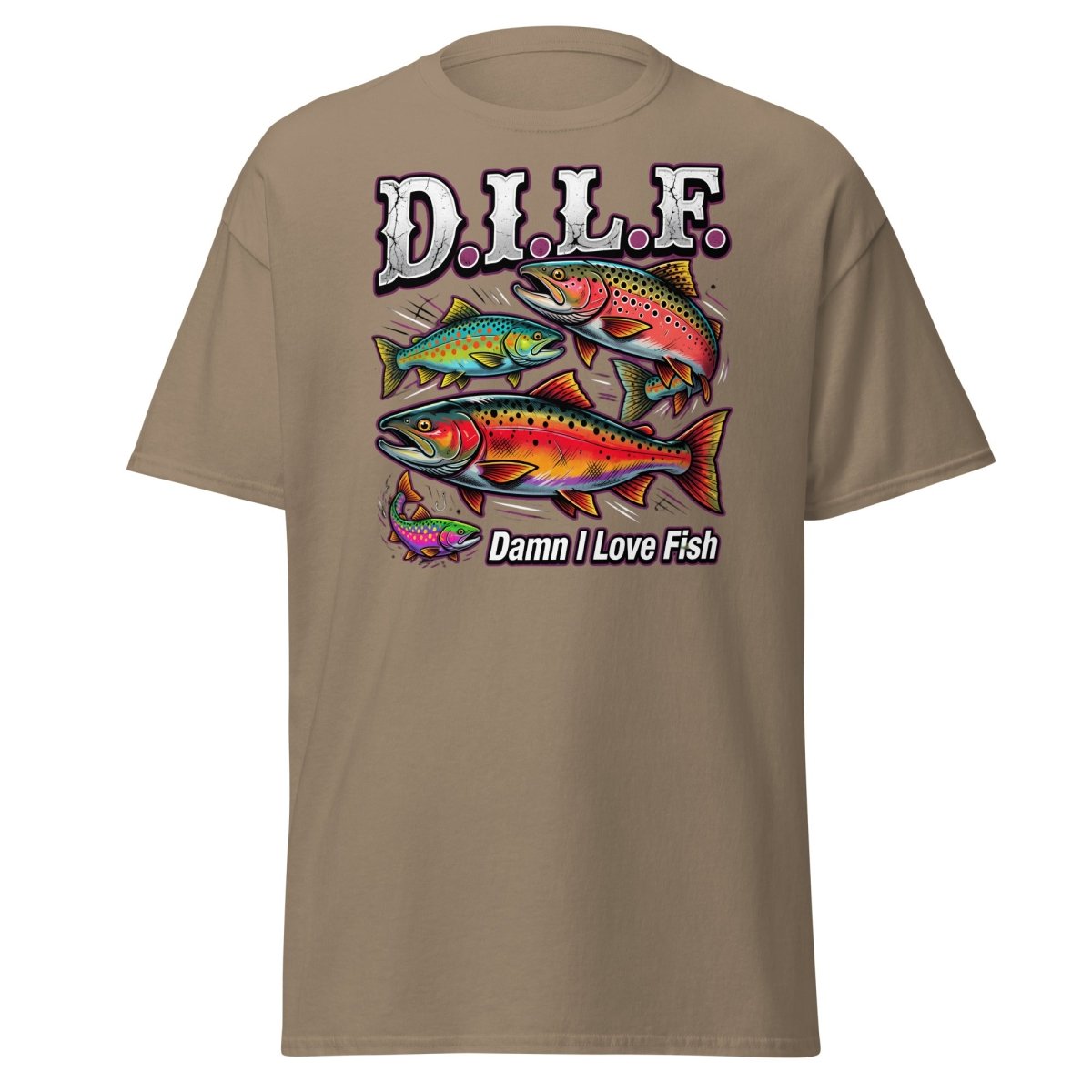 DILF Damn I Love Fish Funny Fishing T-Shirt - Brown Savana - TeeRipple