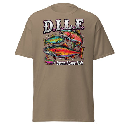 DILF Damn I Love Fish Funny Fishing T-Shirt - Brown Savana - TeeRipple