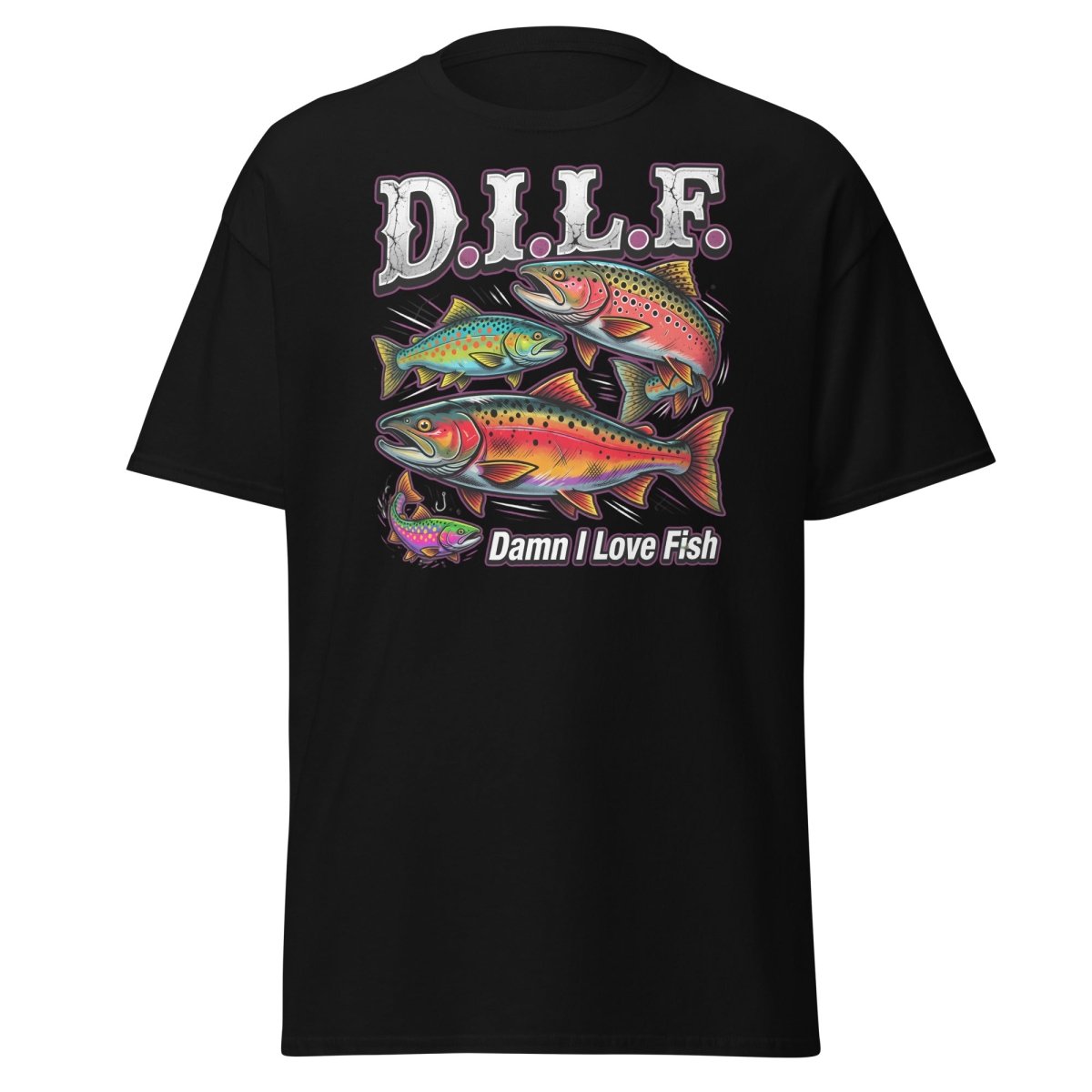 DILF Damn I Love Fish Funny Fishing T-Shirt - Black - TeeRipple