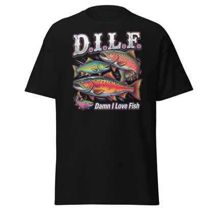 DILF Damn I Love Fish Funny Fishing T-Shirt - Black - TeeRipple