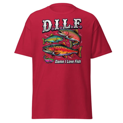 DILF Damn I Love Fish Funny Fishing T-Shirt - Cardinal - TeeRipple