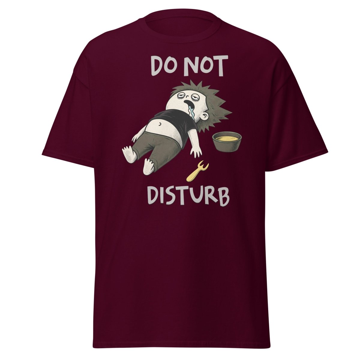 Do Not Disturb Passed Out Food Coma Funny T-Shirt - Maroon - TeeRipple