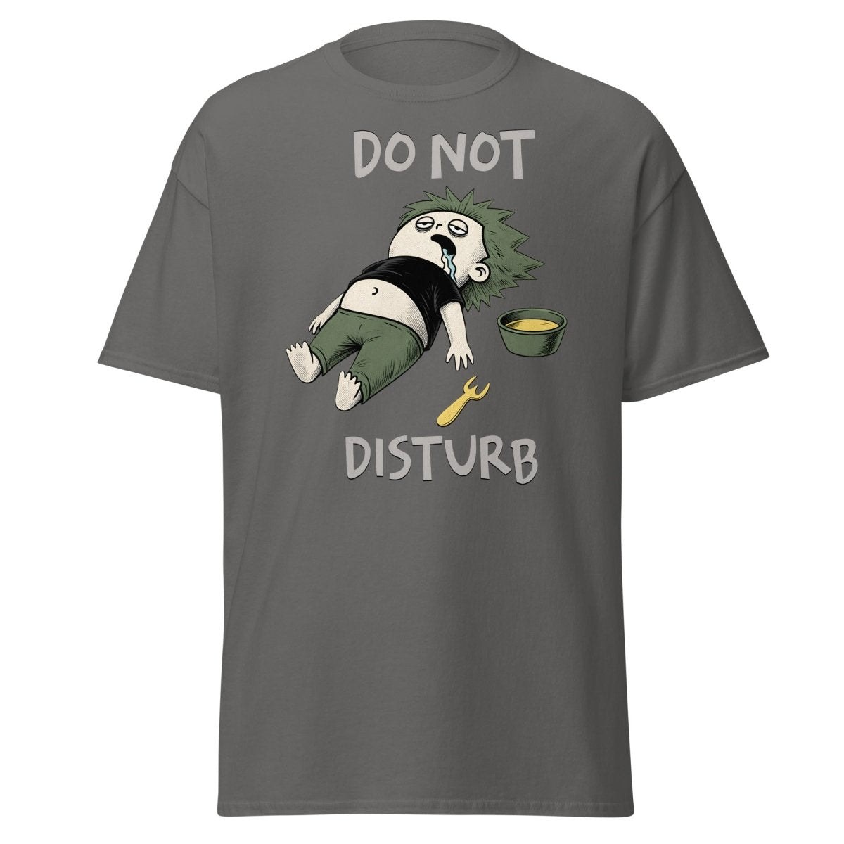 Do Not Disturb Passed Out Food Coma Funny T-Shirt - Charcoal - TeeRipple