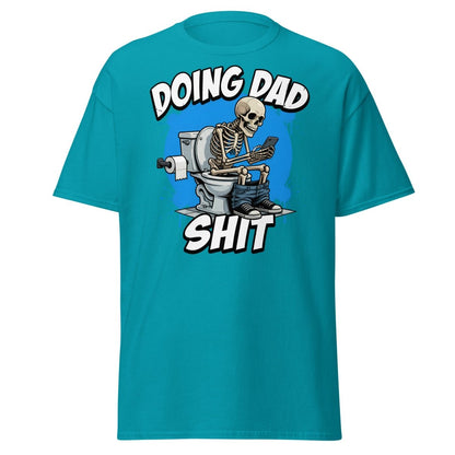 Doing Dad Shit Skeleton Toilet Funny T-Shirt - Tropical Blue - TeeRipple