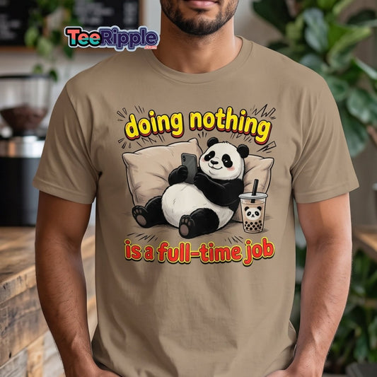 Doing Nothing is a Full-Time Job Panda T-Shirt – Funny Lazy Tee - Maroon - TeeRipple