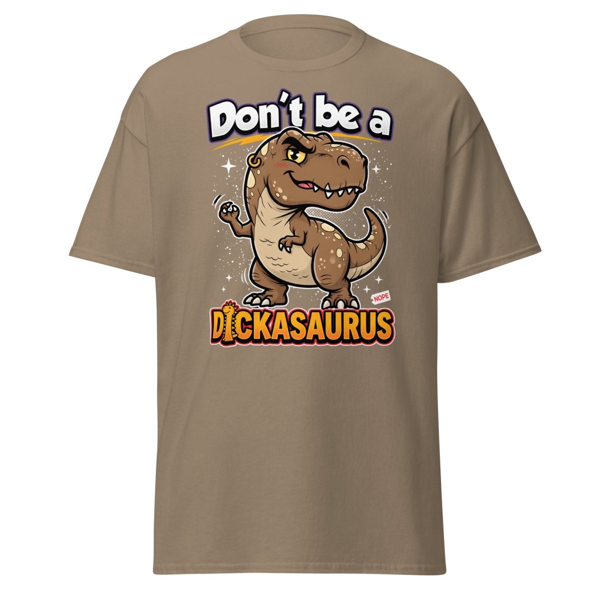 Don't Be a Dickasaurus Funny Dinosaur T-Shirt - Brown Savana - TeeRipple