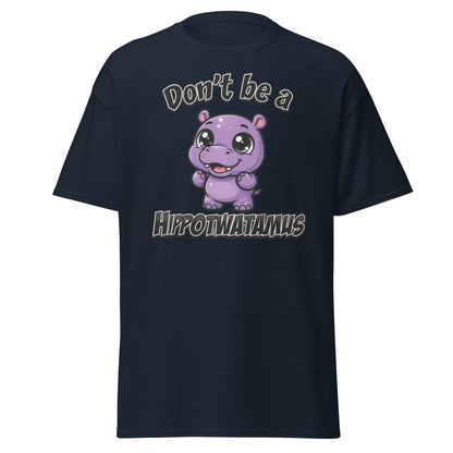 Don't Be a Hippotwatamus Funny Hippo Pun T-Shirt - Navy - TeeRipple