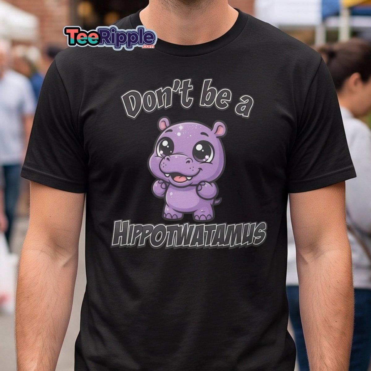 Don't Be a Hippotwatamus Funny Hippo Pun T-Shirt - Maroon - TeeRipple