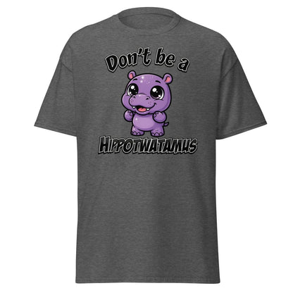 Don't Be a Hippotwatamus Funny Hippo Pun T-Shirt - Dark Heather - TeeRipple