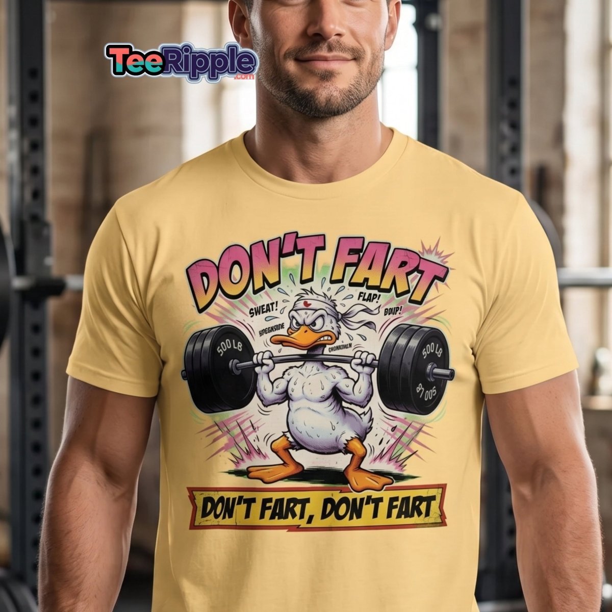 Don't Fart Duck Lifting Funny Gym T-Shirt - Maroon - TeeRipple