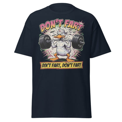 Don't Fart Duck Lifting Funny Gym T-Shirt - Navy - TeeRipple