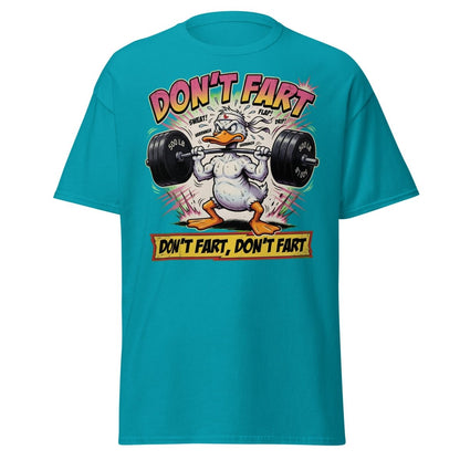 Don't Fart Duck Lifting Funny Gym T-Shirt - Tropical Blue - TeeRipple