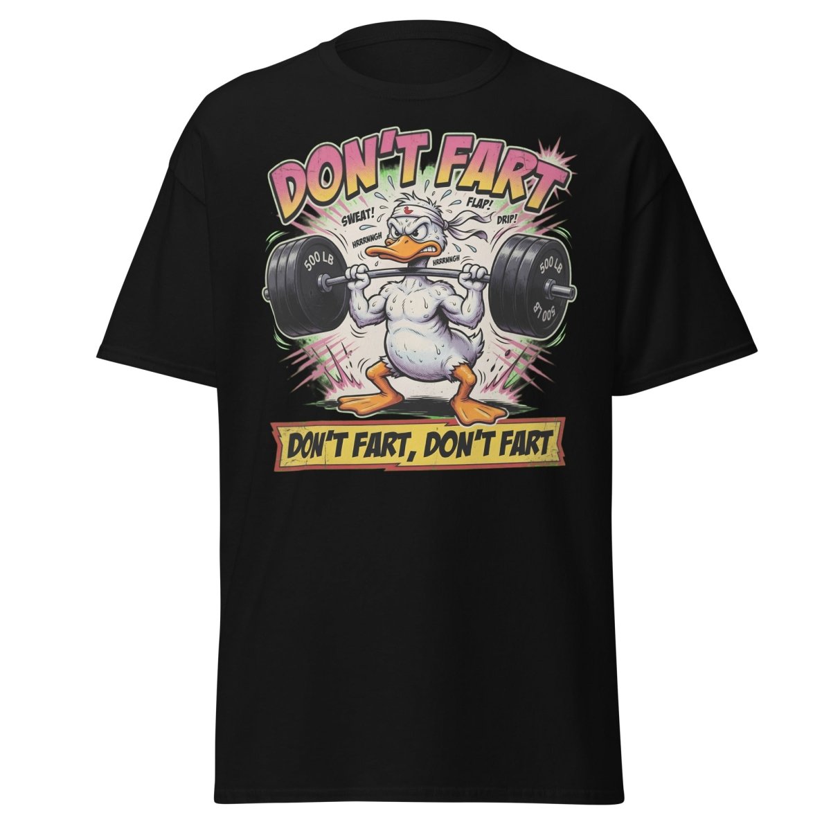 Don't Fart Duck Lifting Funny Gym T-Shirt - Black - TeeRipple
