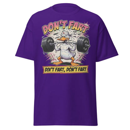 Don't Fart Duck Lifting Funny Gym T-Shirt - Purple - TeeRipple