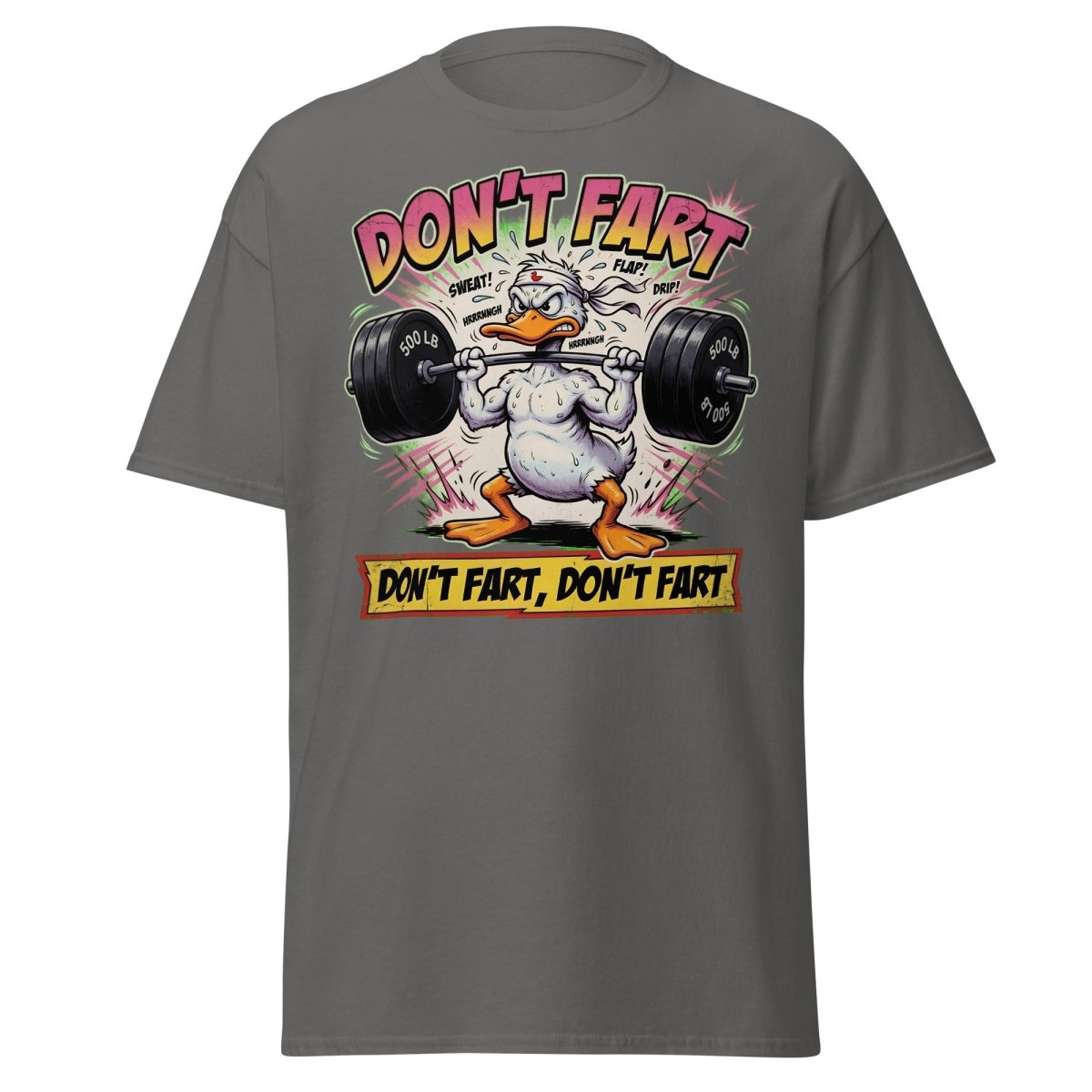 Don't Fart Duck Lifting Funny Gym T-Shirt - Charcoal - TeeRipple