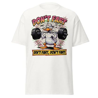 Don't Fart Duck Lifting Funny Gym T-Shirt - White - TeeRipple