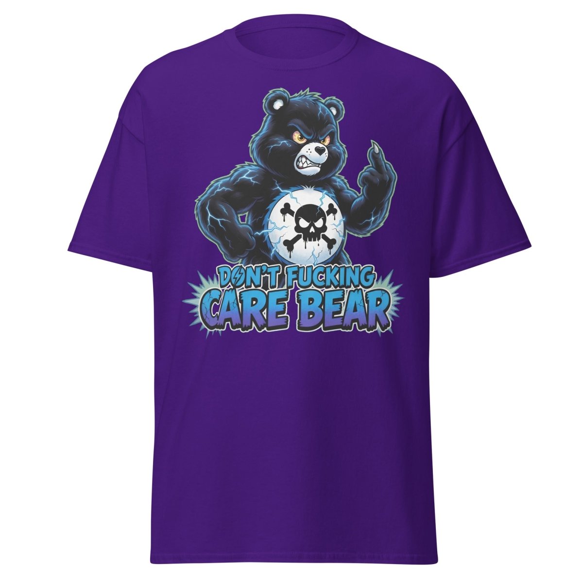 Don't Fucking Care Bear T-Shirt – Funny Parody Tee - Purple - TeeRipple