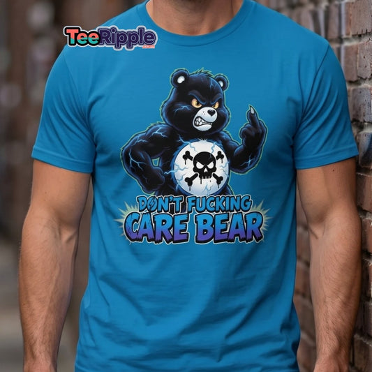 Don't Fucking Care Bear T-Shirt – Funny Parody Tee - Black - TeeRipple