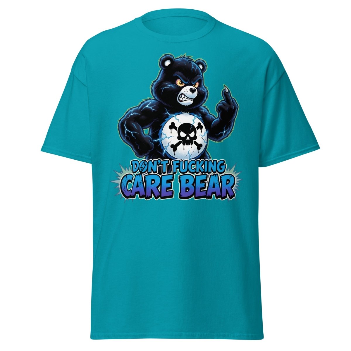 Don't Fucking Care Bear T-Shirt – Funny Parody Tee - Tropical Blue - TeeRipple