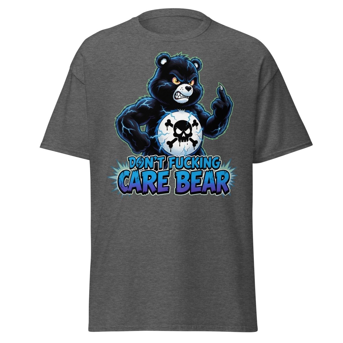Don't Fucking Care Bear T-Shirt – Funny Parody Tee - Dark Heather - TeeRipple