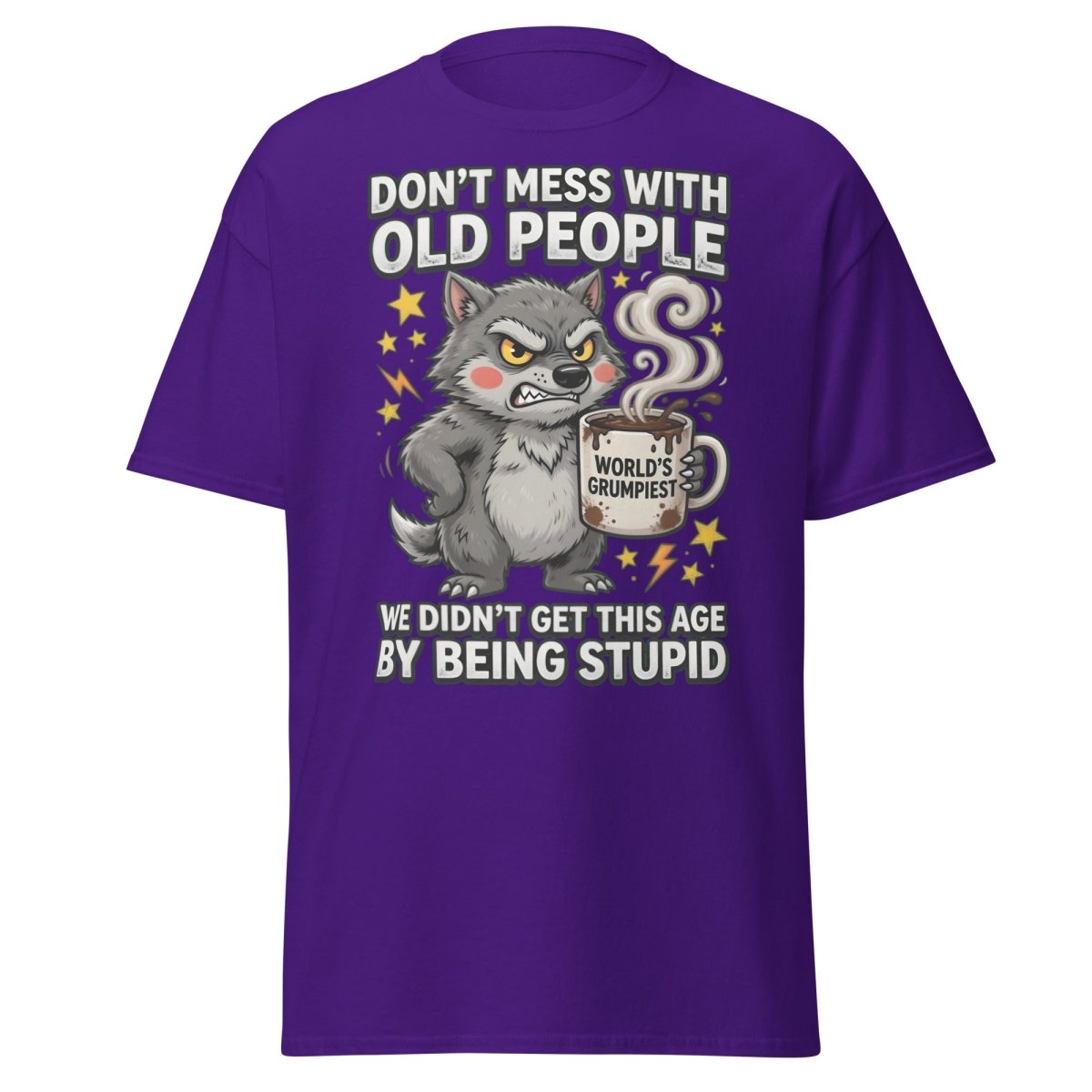 Don't Mess With Old People Grumpy Wolf T-Shirt - Purple - TeeRipple