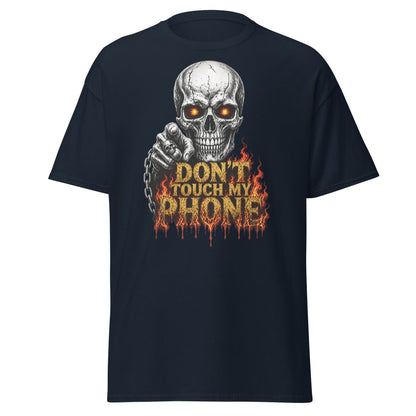 Don’t Touch My Phone Fiery Skull T-Shirt - Navy - TeeRipple