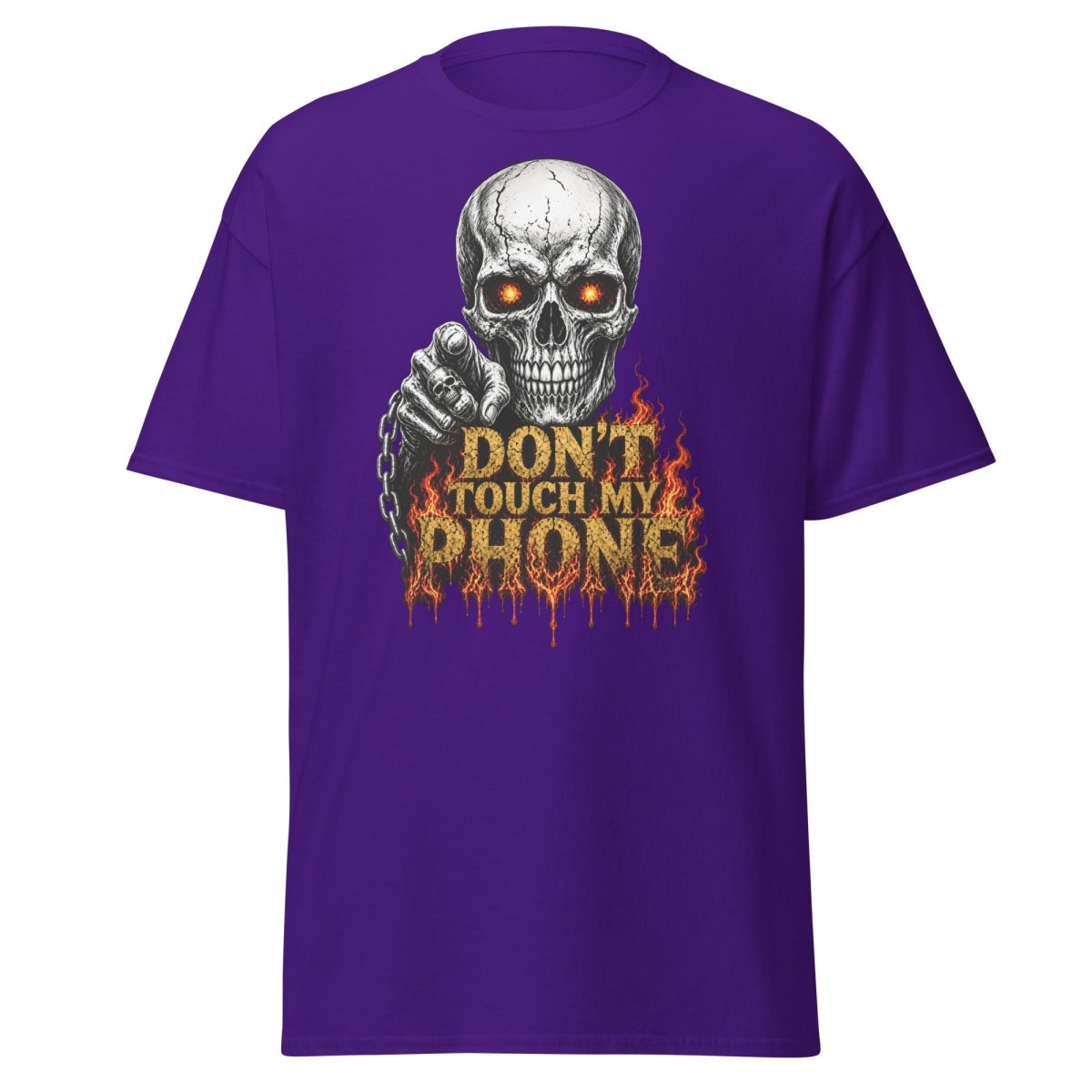 Don’t Touch My Phone Fiery Skull T-Shirt - Purple - TeeRipple