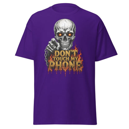 Don’t Touch My Phone Fiery Skull T-Shirt - Purple - TeeRipple