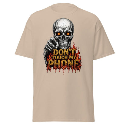 Don’t Touch My Phone Fiery Skull T-Shirt - Sand - TeeRipple