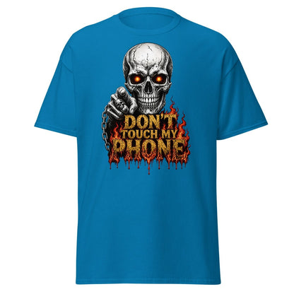 Don’t Touch My Phone Fiery Skull T-Shirt - Sapphire - TeeRipple
