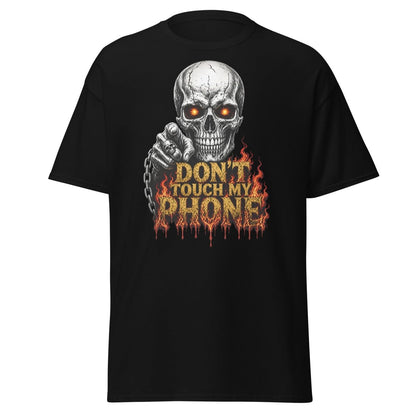 Don’t Touch My Phone Fiery Skull T-Shirt - Black - TeeRipple