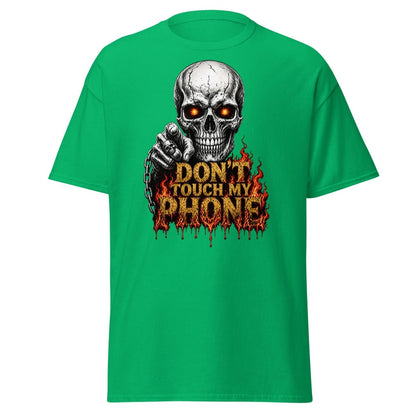Don’t Touch My Phone Fiery Skull T-Shirt - Irish Green - TeeRipple