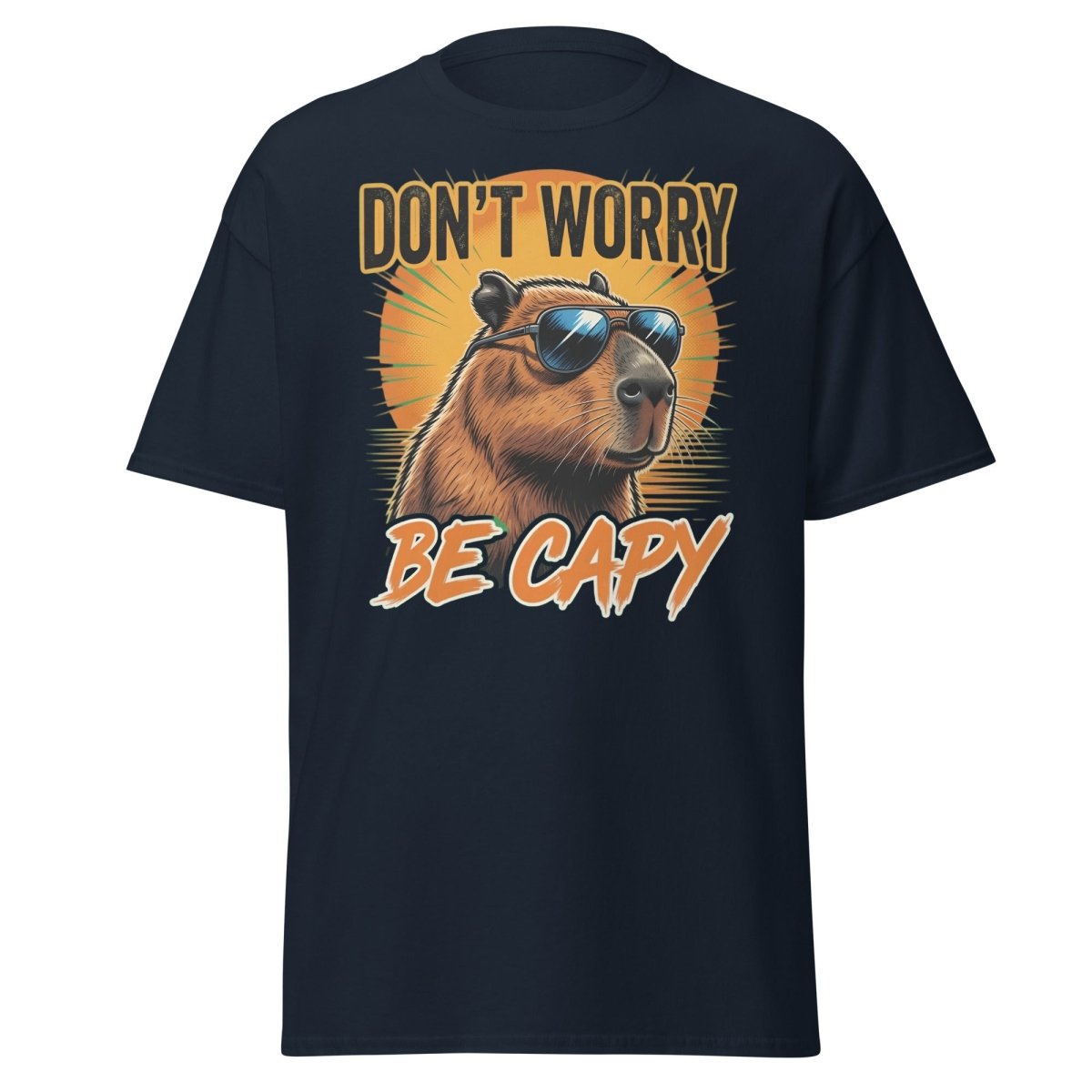 Don't Worry Be Capy T-Shirt - Funny Capybara Tee - Navy - TeeRipple