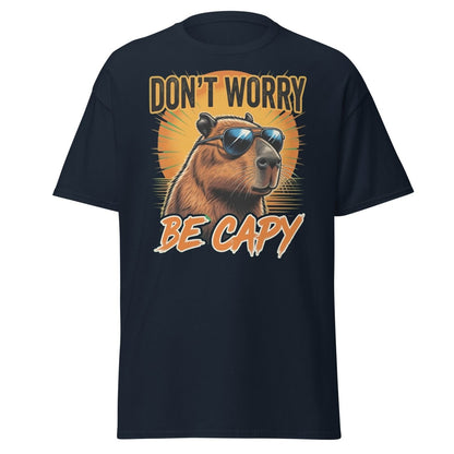 Don't Worry Be Capy T-Shirt - Funny Capybara Tee - Navy - TeeRipple