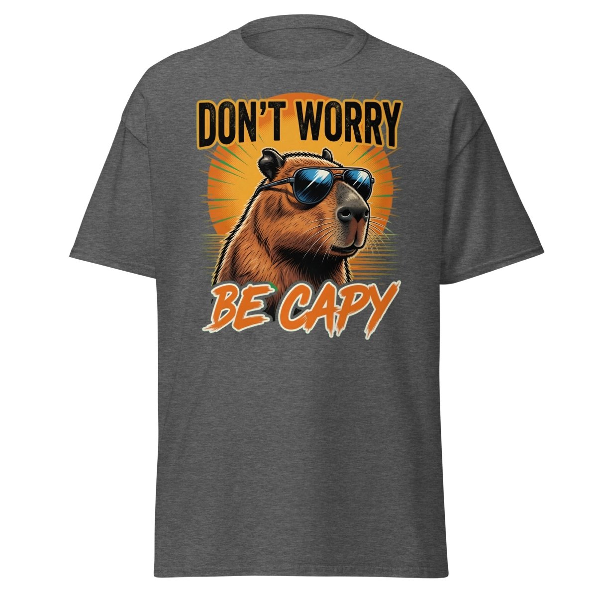 Don't Worry Be Capy T-Shirt - Funny Capybara Tee - Dark Heather - TeeRipple