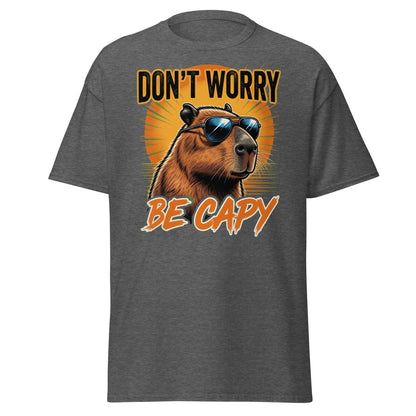 Don't Worry Be Capy T-Shirt - Funny Capybara Tee - Dark Heather - TeeRipple