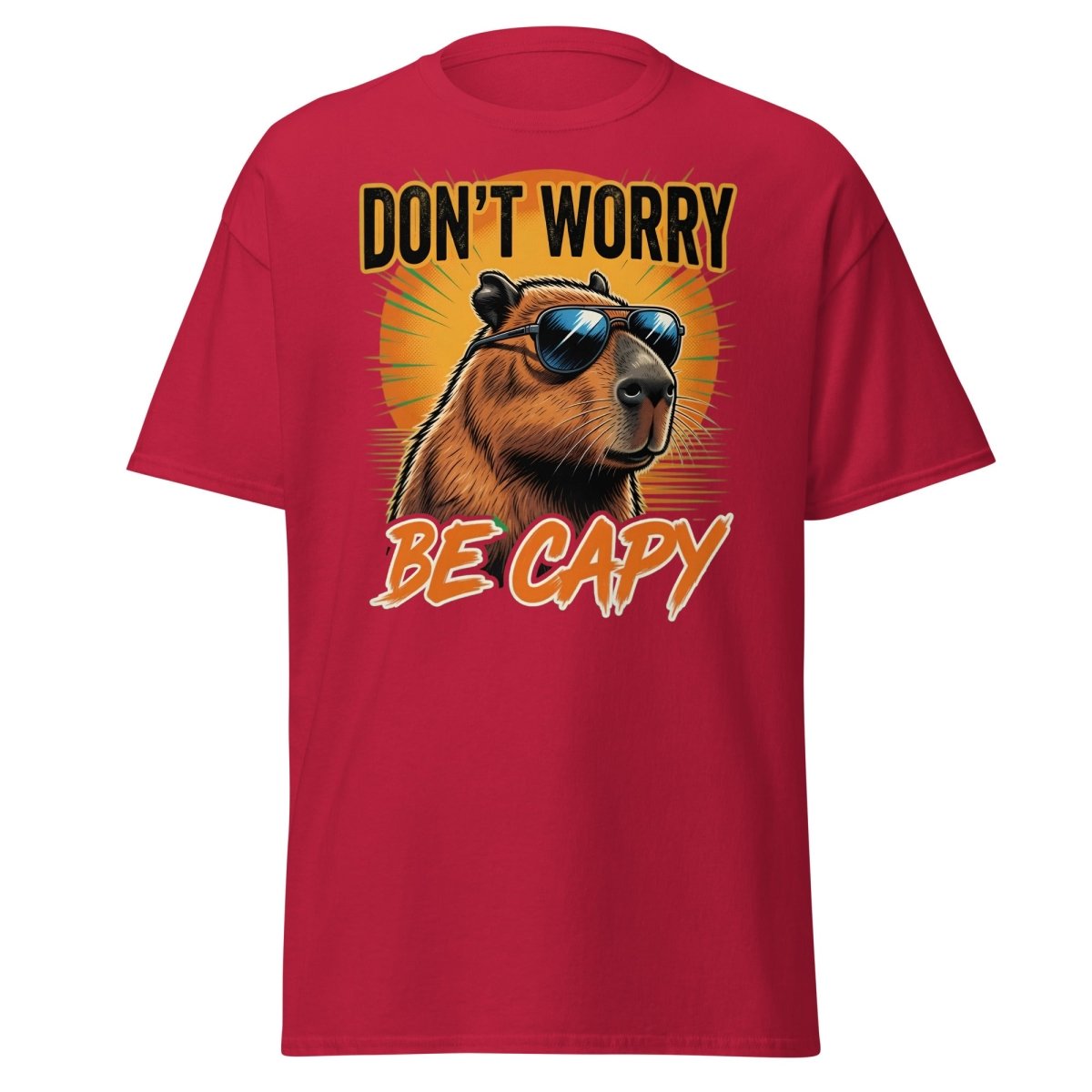 Don't Worry Be Capy T-Shirt - Funny Capybara Tee - Cardinal - TeeRipple