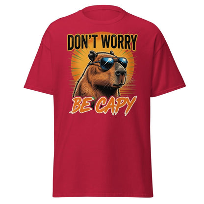 Don't Worry Be Capy T-Shirt - Funny Capybara Tee - Cardinal - TeeRipple