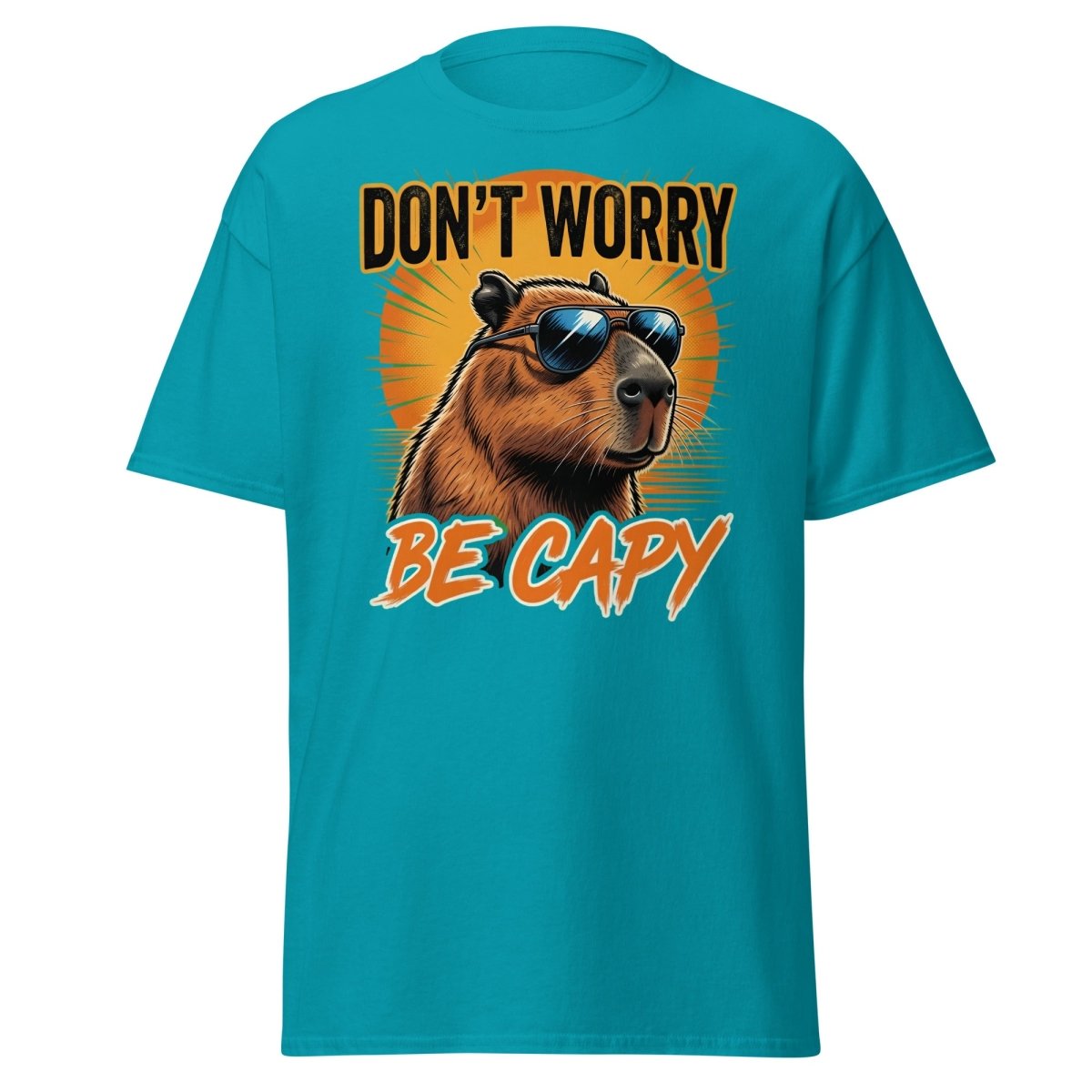 Don't Worry Be Capy T-Shirt - Funny Capybara Tee - Tropical Blue - TeeRipple