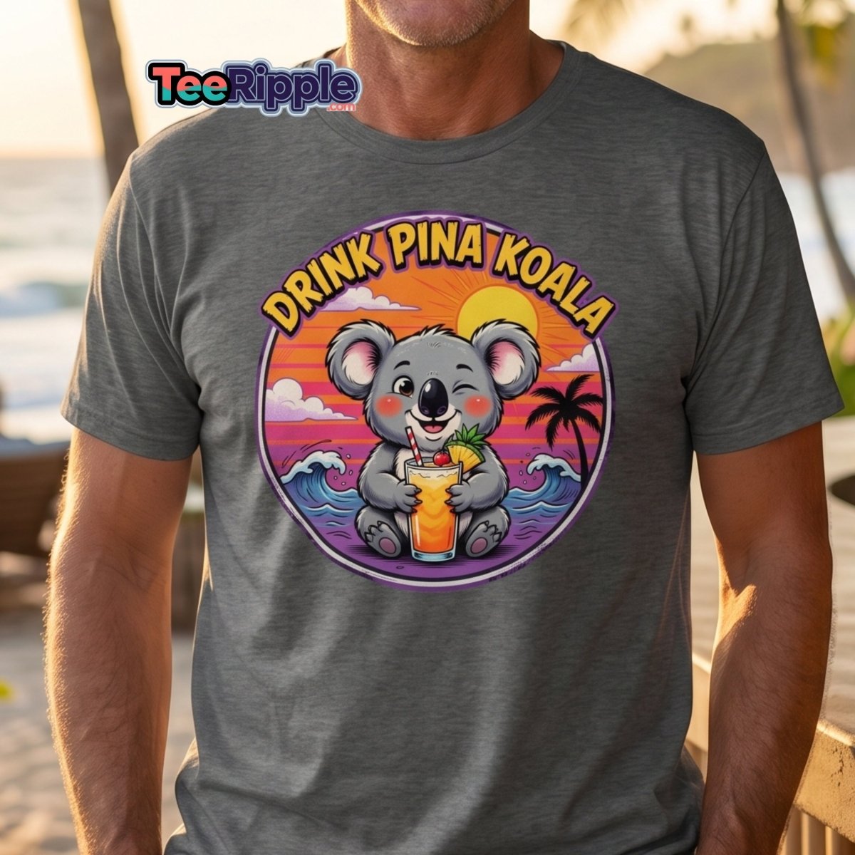 Drink Pina Koala T-Shirt - Funny Koala Pun Tropical Tee - Maroon - TeeRipple