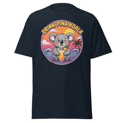 Drink Pina Koala T-Shirt - Funny Koala Pun Tropical Tee - Navy - TeeRipple