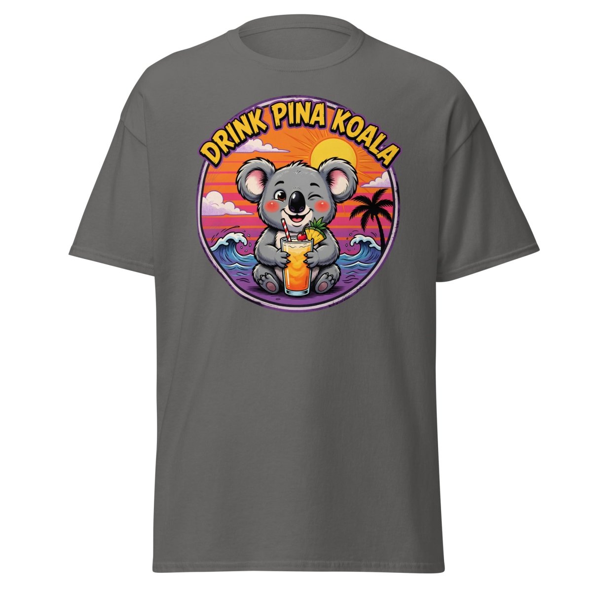 Drink Pina Koala T-Shirt - Funny Koala Pun Tropical Tee - Charcoal - TeeRipple