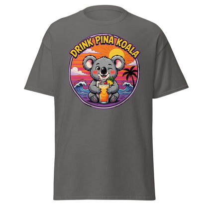 Drink Pina Koala T-Shirt - Funny Koala Pun Tropical Tee - Charcoal - TeeRipple