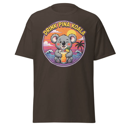 Drink Pina Koala T-Shirt - Funny Koala Pun Tropical Tee - Dark Chocolate - TeeRipple