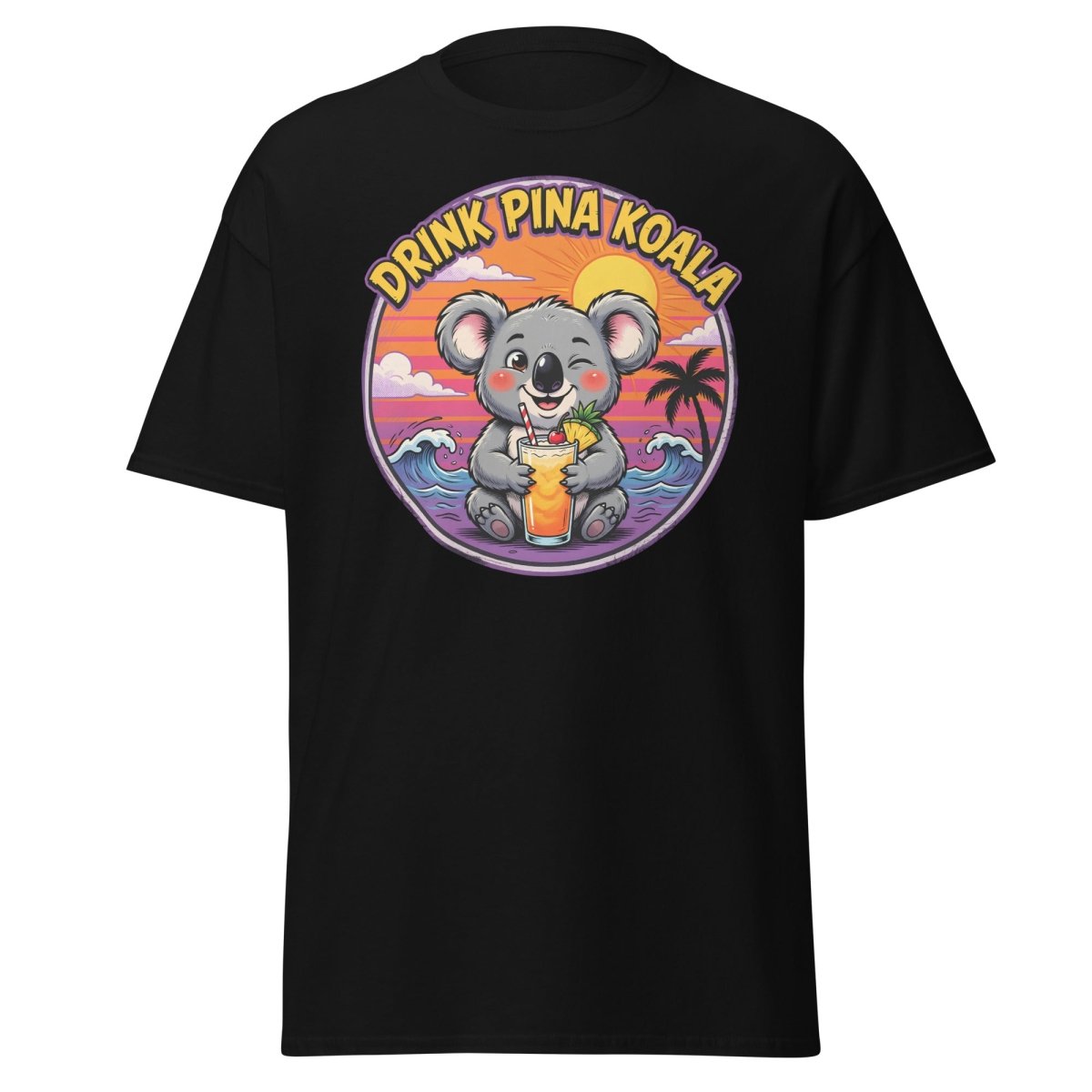 Drink Pina Koala T-Shirt - Funny Koala Pun Tropical Tee - Black - TeeRipple